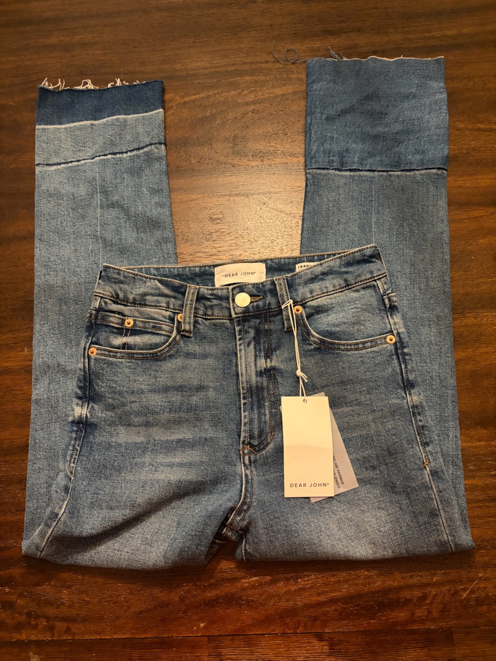 Dear John Frankie Straight Jeans Size 24 NWT Raw Hem High Rise Denim $108